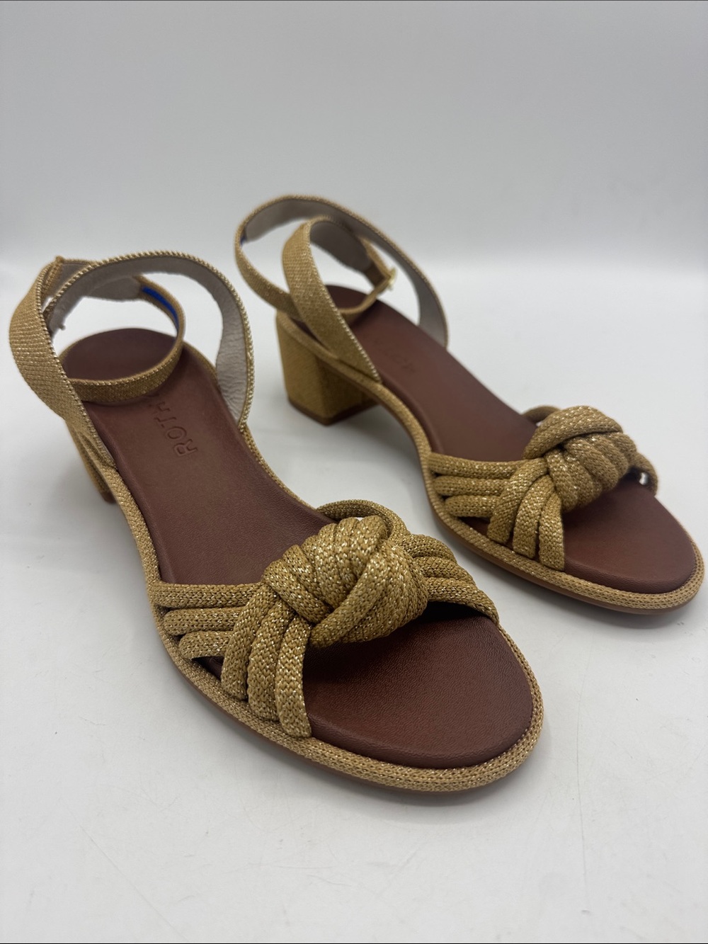 NWT Rothys The Knot Sandal Golden Shimmer Metallic Block Heel Womens 6